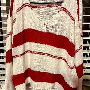 Women's Red and White Oversized Sweater